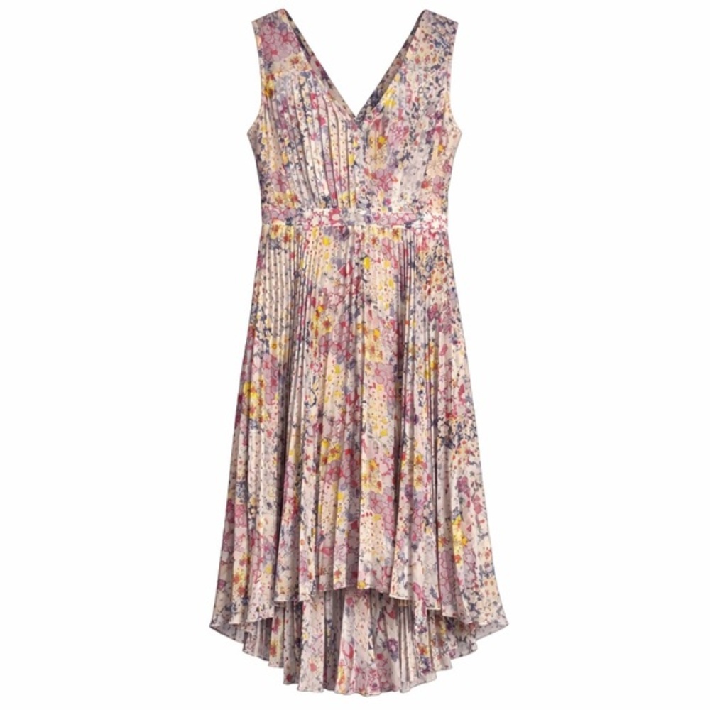 Plenty by Tracy Reese Floral Pleated Dress Size 0 Sleeveless Hi Low
